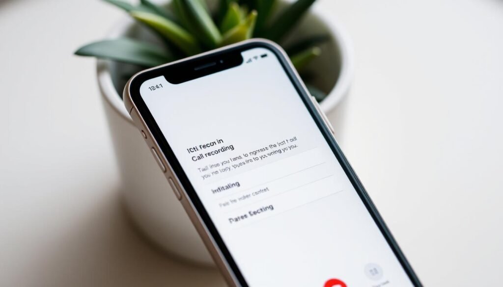 A detailed view of an iPhone screen displaying the iOS 18.1 operating system's built-in call recording feature. The screen is prominently featured, occupying the central foreground, with a sleek and modern design. The interface showcases the essential controls and options for initiating and managing a call recording, presented in a clean, user-friendly layout. The background is slightly blurred, emphasizing the focus on the iPhone's screen and the call recording functionality. The lighting is soft and diffused, creating a natural and inviting atmosphere. The overall composition conveys a sense of simplicity, efficiency, and the seamless integration of the call recording feature within the iOS 18.1 user experience. A detailed view of an iPhone screen displaying the iOS 18.1 operating system's built-in call recording feature. The screen is prominently featured, occupying the central foreground, with a sleek and modern design. The interface showcases the essential controls and options for initiating and managing a call recording, presented in a clean, user-friendly layout. The background is slightly blurred, emphasizing the focus on the iPhone's screen and the call recording functionality. The lighting is soft and diffused, creating a natural and inviting atmosphere. The overall composition conveys a sense of simplicity, efficiency, and the seamless integration of the call recording feature within the iOS 18.1 user experience.