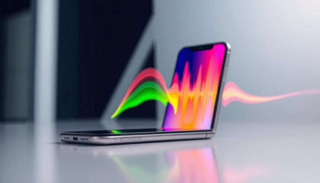 A digital sound wave emanating from a modern smartphone, its vibrant hues and flowing lines capturing the essence of a technological "play" function. The device is positioned prominently in the foreground, its sleek glass and metal casing reflecting the scene in a soft, diffused light. The middle ground features a minimalist geometric backdrop, hinting at the digital nature of the subject, while the background blends into a subtle gradient, creating a sense of depth and focus. The overall mood is one of technological sophistication and interactivity, with a touch of playfulness to convey the "extra ways" of locating a nearby iPhone. A digital sound wave emanating from a modern smartphone, its vibrant hues and flowing lines capturing the essence of a technological "play" function. The device is positioned prominently in the foreground, its sleek glass and metal casing reflecting the scene in a soft, diffused light. The middle ground features a minimalist geometric backdrop, hinting at the digital nature of the subject, while the background blends into a subtle gradient, creating a sense of depth and focus. The overall mood is one of technological sophistication and interactivity, with a touch of playfulness to convey the "extra ways" of locating a nearby iPhone.