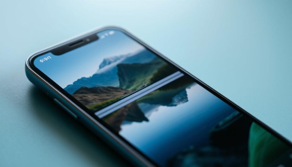 A high-resolution close-up shot of an iPhone lock screen displaying a serene landscape wallpaper. The image should be crisp, well-lit, and showcase the level of detail and clarity of the wallpaper image. The screen should be slightly tilted, revealing the curved edges of the device. The background should be blurred, with a soft, out-of-focus effect to draw the viewer's attention to the lock screen display. The overall mood should convey a sense of tranquility and personalization, reflecting the user's choice of wallpaper. A high-resolution close-up shot of an iPhone lock screen displaying a serene landscape wallpaper. The image should be crisp, well-lit, and showcase the level of detail and clarity of the wallpaper image. The screen should be slightly tilted, revealing the curved edges of the device. The background should be blurred, with a soft, out-of-focus effect to draw the viewer's attention to the lock screen display. The overall mood should convey a sense of tranquility and personalization, reflecting the user's choice of wallpaper.