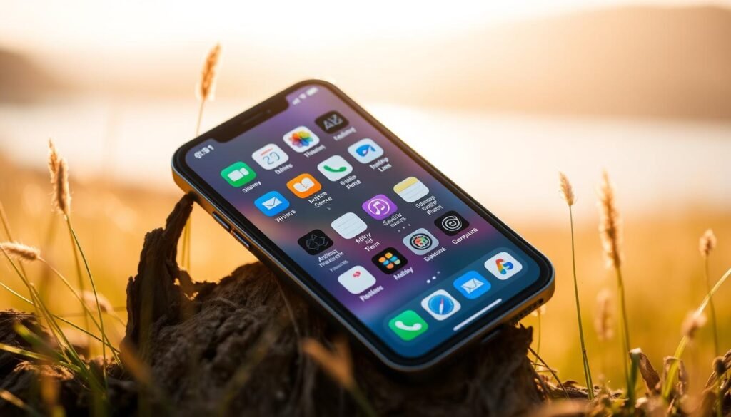 A pristine iPhone home screen, set against a serene natural backdrop. The device's sleek display gleams under warm, diffused lighting, showcasing a carefully curated selection of app icons. The background features a tranquil landscape, perhaps a sun-dappled meadow or a serene lake, conveying a sense of peace and harmony. The overall composition has a balanced, symmetrical layout, with the phone positioned centrally and the environmental elements framing it gracefully. The mood is one of calm contemplation, inviting the viewer to imagine customizing their own iPhone to reflect their personal style and preferences. A pristine iPhone home screen, set against a serene natural backdrop. The device's sleek display gleams under warm, diffused lighting, showcasing a carefully curated selection of app icons. The background features a tranquil landscape, perhaps a sun-dappled meadow or a serene lake, conveying a sense of peace and harmony. The overall composition has a balanced, symmetrical layout, with the phone positioned centrally and the environmental elements framing it gracefully. The mood is one of calm contemplation, inviting the viewer to imagine customizing their own iPhone to reflect their personal style and preferences.