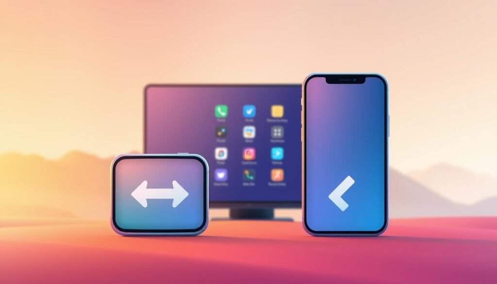 A vibrant illustration depicting the "send" and "receive" concepts in a digital communication setup. The foreground showcases two stylized smartphone icons, one with an outgoing arrow and the other with an incoming arrow, conveying the idea of information exchange. The middle ground features a sleek, minimalist interface with various app icons, alluding to the various channels for sending and receiving messages. The background is a soft, gradient-based landscape, creating a modern and professional atmosphere. The lighting is warm and subtle, with a slight depth of field to draw the viewer's focus towards the central elements. The overall composition and color palette should evoke a sense of connectivity, efficiency, and ease of use.