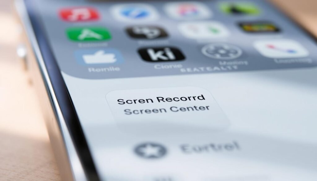 A well-lit, close-up view of an iPhone's Control Center, showcasing the "Screen Recording" icon prominently displayed in the foreground. The interface has a clean, intuitive design with sleek, minimalist icons and a neutral color palette. The background is slightly blurred, placing the focus on the Control Center's settings. The lighting is soft and natural, creating a sense of depth and highlighting the tactile textures of the device's interface. The camera angle is slightly tilted, giving the viewer a sense of interactivity and engagement with the settings. A well-lit, close-up view of an iPhone's Control Center, showcasing the "Screen Recording" icon prominently displayed in the foreground. The interface has a clean, intuitive design with sleek, minimalist icons and a neutral color palette. The background is slightly blurred, placing the focus on the Control Center's settings. The lighting is soft and natural, creating a sense of depth and highlighting the tactile textures of the device's interface. The camera angle is slightly tilted, giving the viewer a sense of interactivity and engagement with the settings.